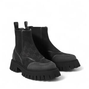 NIB Gucci GG Men's 9.5 US 10 Jacquard Canvas Ankle Chelsea Boots Black $1,150